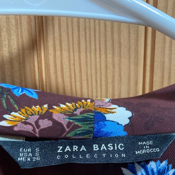 Zara Brown and Blue Floral Wrap Blouse - Picture 3 of 8